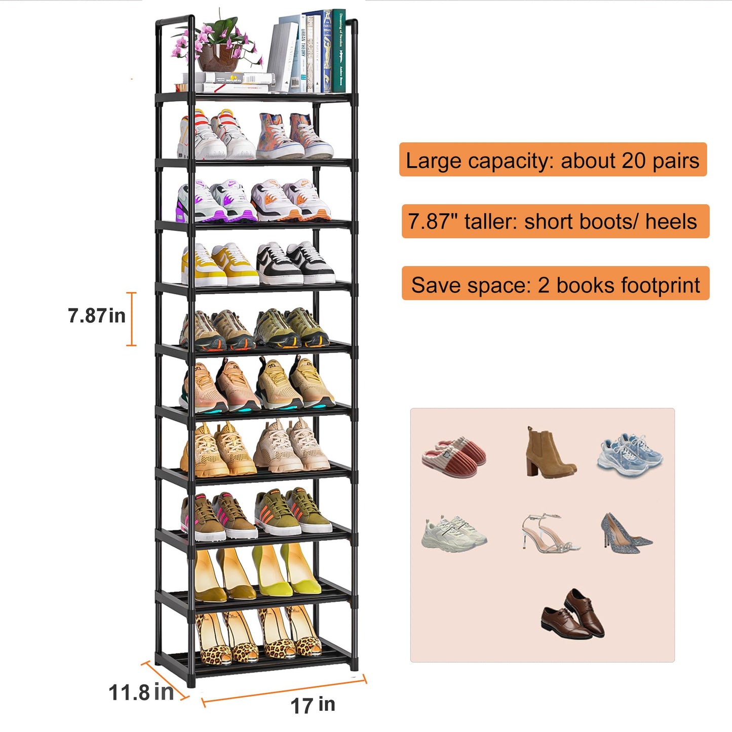 OYREL Shoe Rack, Sturdy Metal Shoe Rack Organizer,Narrow Shoe Racks for Closets,Shoes Rack,Shoe Stand,Shoe Shelf