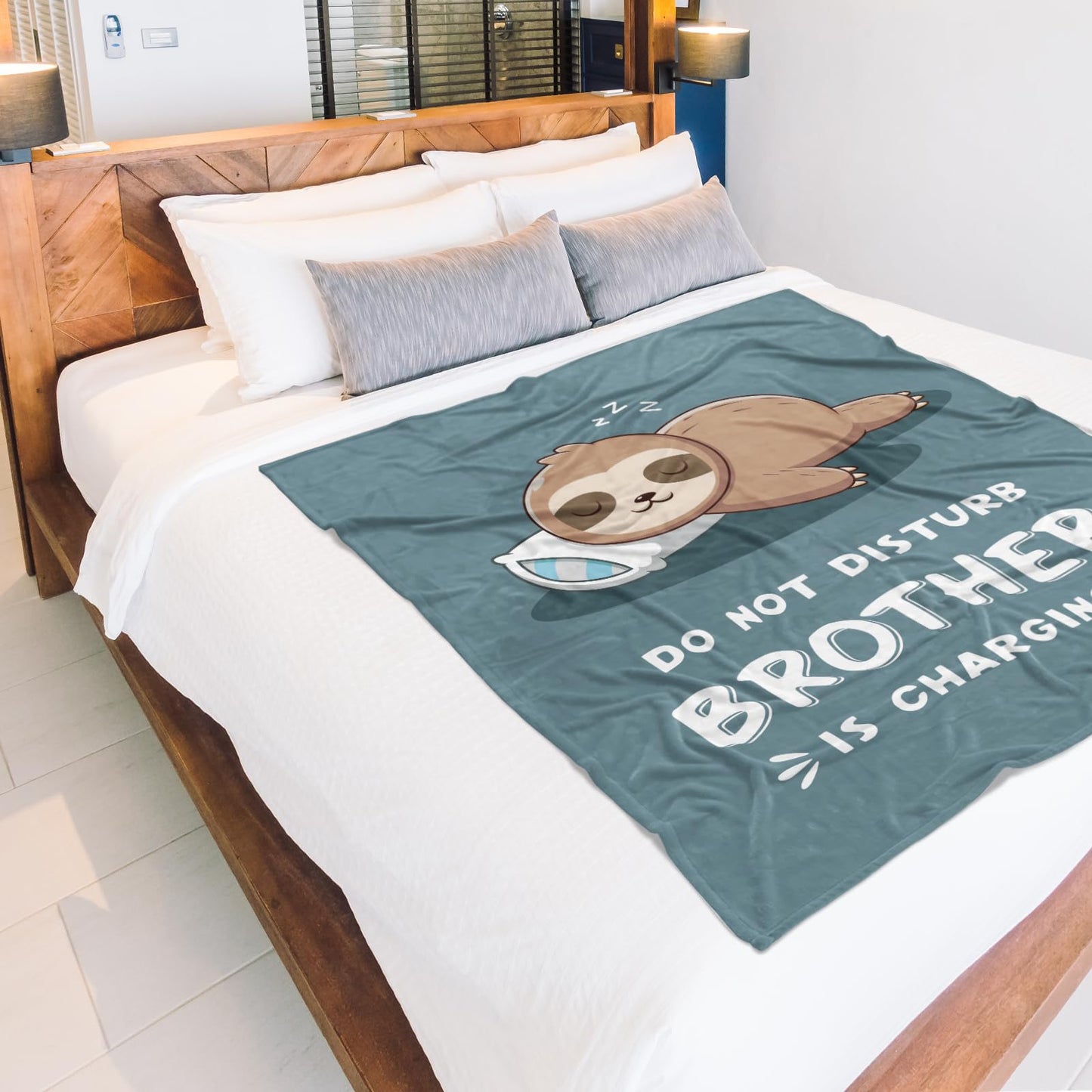 Funny Big Brother Gift, Brother is Charging Sloth Blanket, Birthday Gifts for Brothers Adult, Brother's Gitfs for Christmas Fathers Day, Soft Sloth Throws Blanket for Brothers 60" x 50"