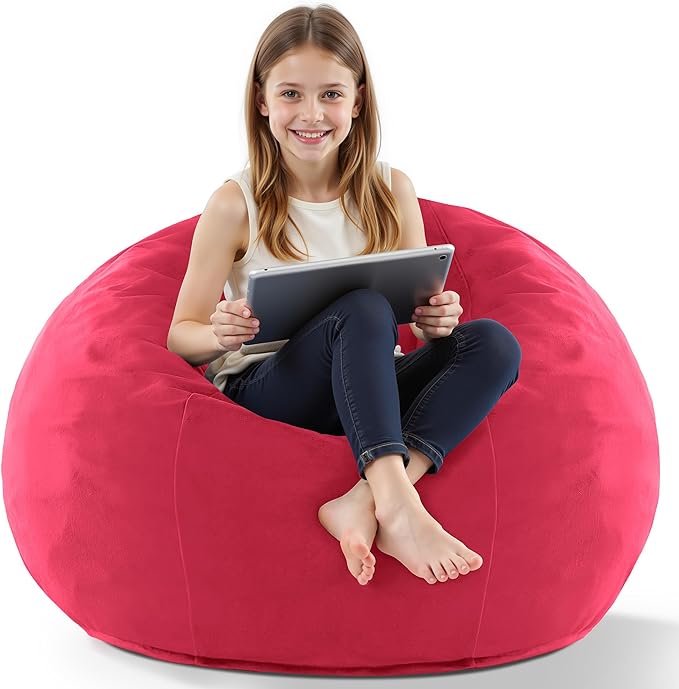 HABUTWAY 2FT Bean Bag Chair, 2' Beanbags Small Bean Bag Chairs with Filling, Teardrop Bean Bag Chair Luxurious Velvet Ultra Soft Fur with Removable Cover (Hot Pink)