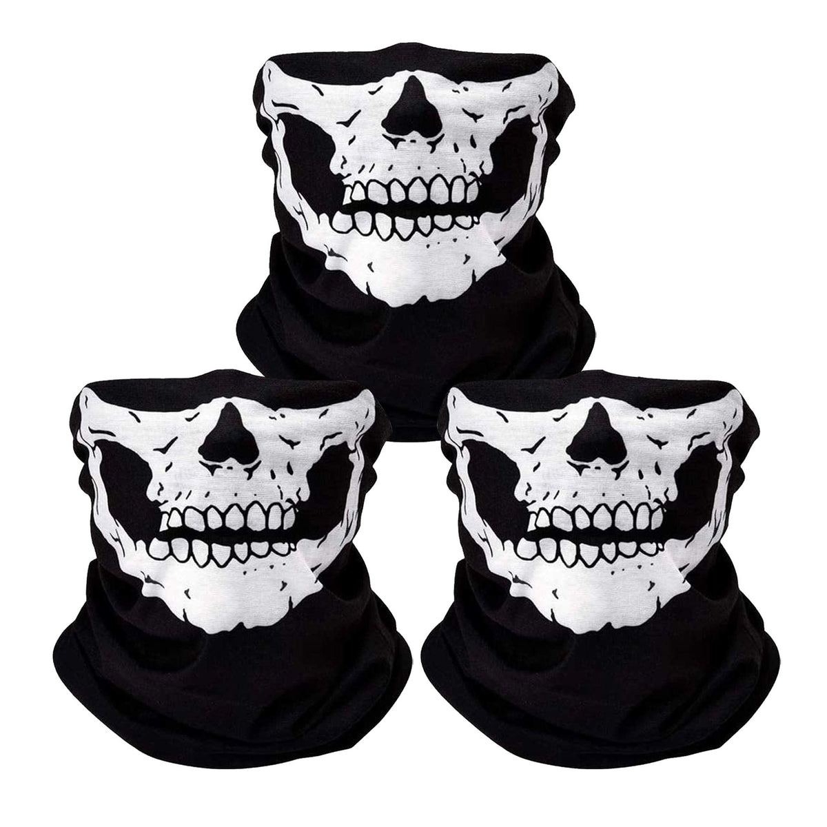 ZKSM 3Pcs Breathable Face Masks Skull Mask Seamless Balaclava Mask Headwear Scarf (white)