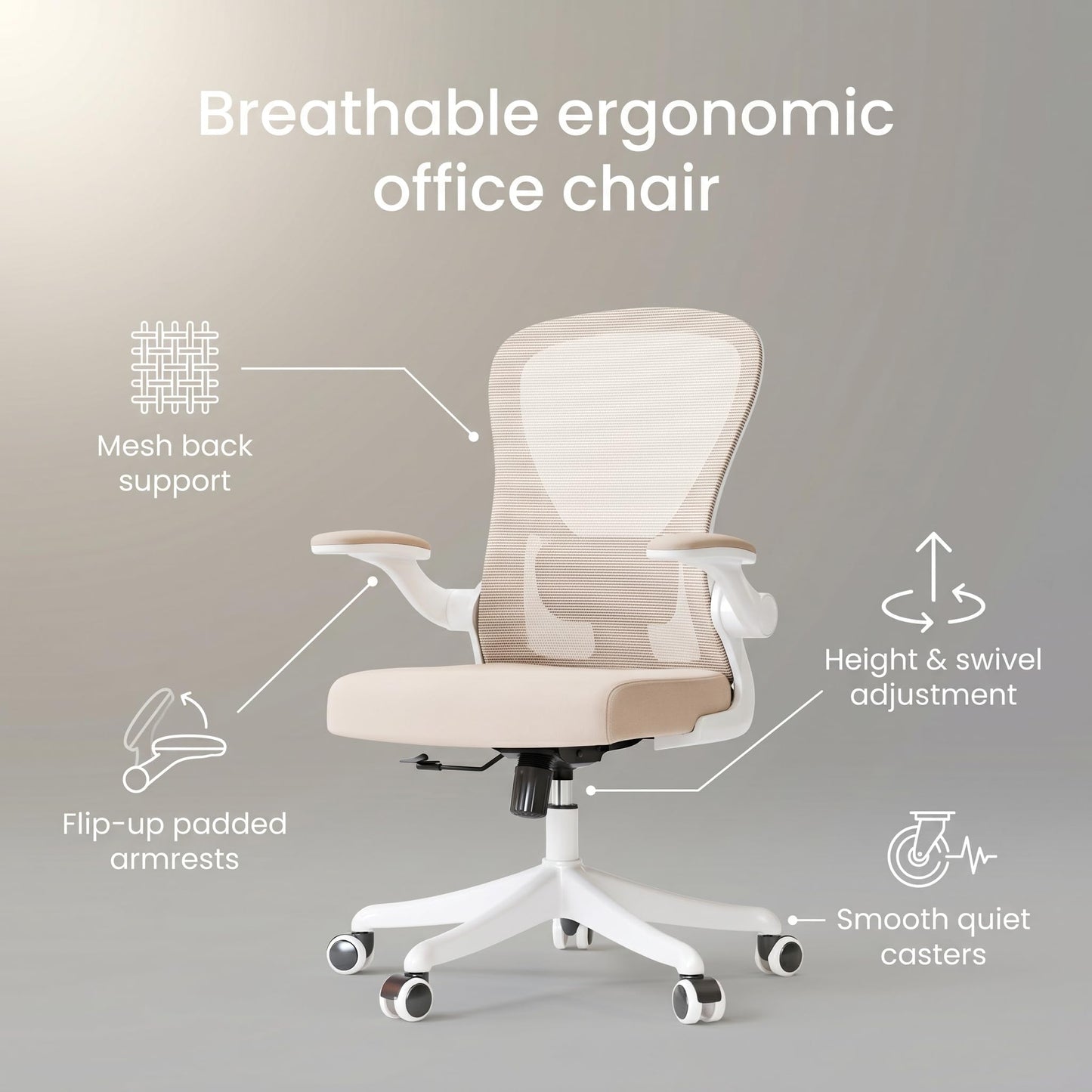 Ergonomic Office Chair with Adjustable Lumbar Support & Flip-Up Armrests - High Back Computer Desk Chair with Thickened Seat Cushion, Rolling Wheels for Home/Office Study Work