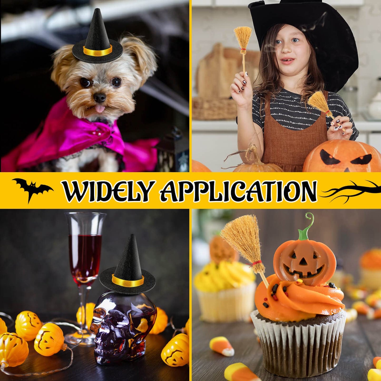 ZHWKMYP 14Pcs Mini Witch Hat, Small Black Witch Hats for Crafts Halloween Party Decor
