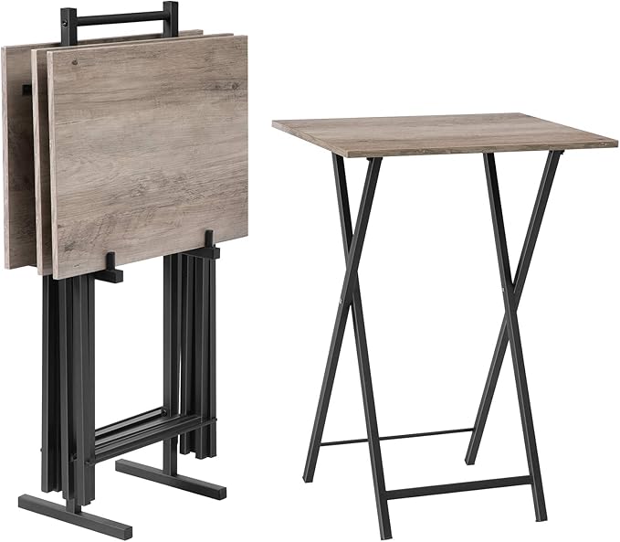 HOOBRO Folding TV Tray Tables, Set of 4 TV Trays with Storage Rack, Industrial Side Table for Eating at Couch, Foldable Sn...