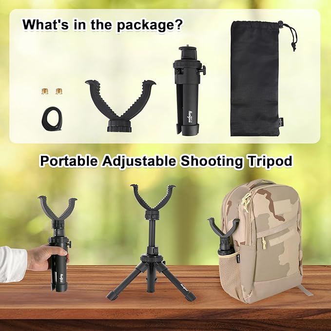 HUNTPAL Gun Rest Rifle Stand Tripod Shooting Stick for Range Table Bench Shooting Practice, Portable Adjustable Compact Aluminum Construction Gun Holder with 360° Swivel V Yoke Head