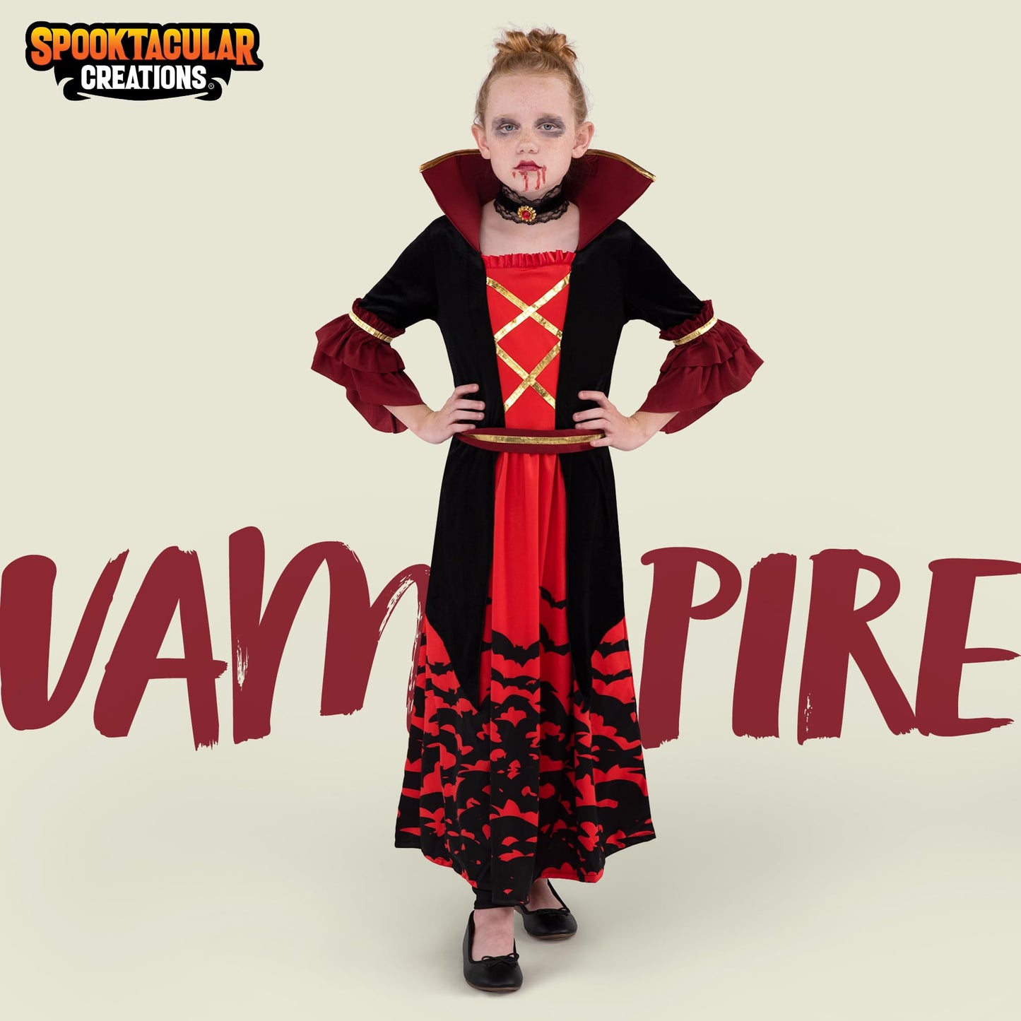 Spooktacular Creations Halloween Royal Scary Vampire Costume Set for Girls, Kids Victorian Vampiress Queen for Dress Up