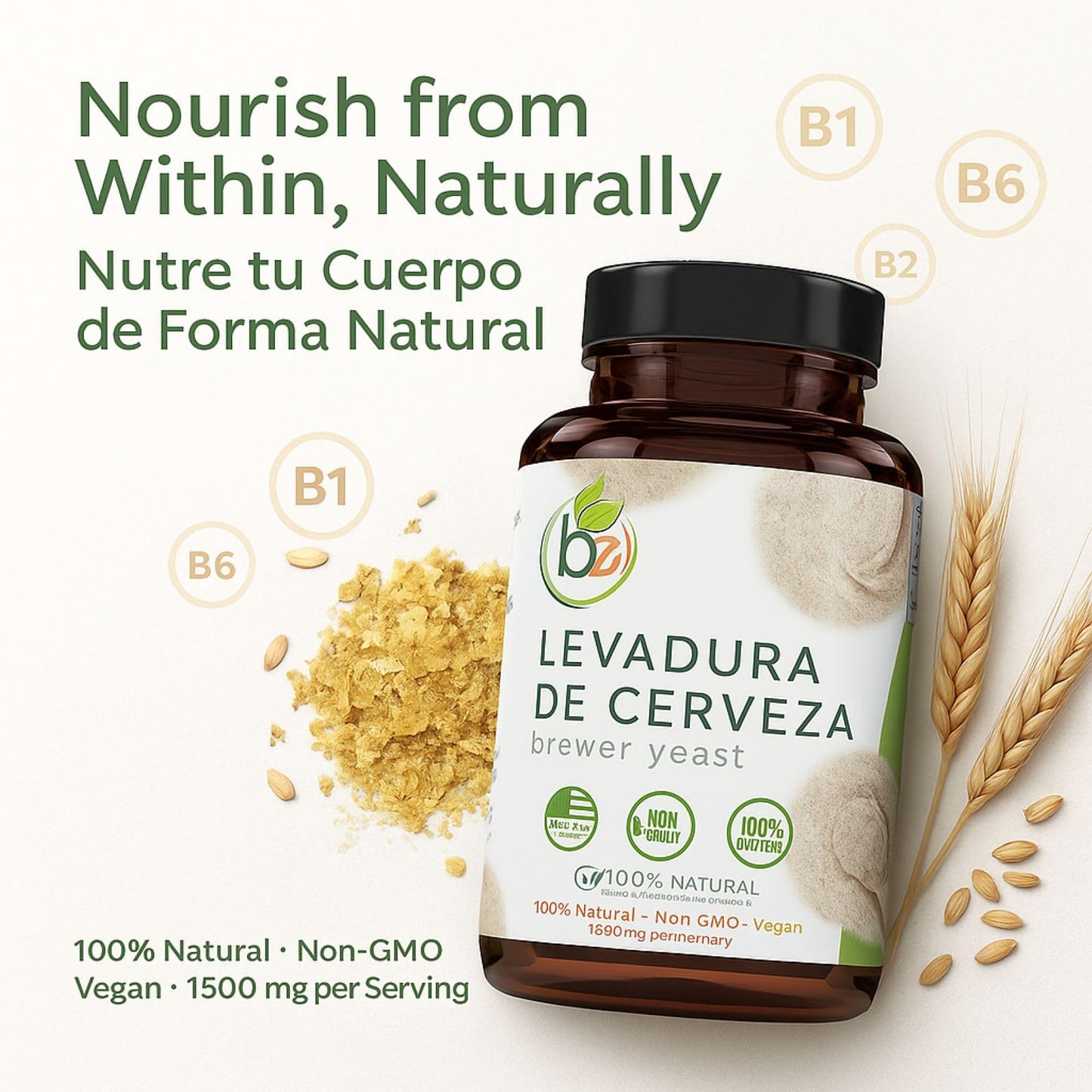 Levadura De Cerveza (Brewer’s Yeast Capsules) – 1500 mg Per Serving, 90 Veggie Caps – 100% Natural, Made in USA – Nutrient-Rich Superfood for Digestive & Immune Support | Dietary Supplement