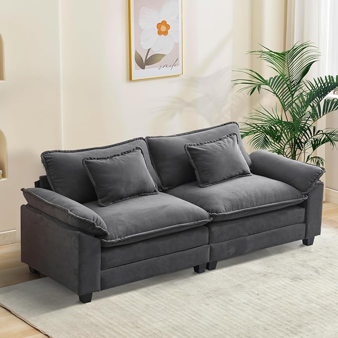 Oprisen 86" Modular Sectional Sofa, Comfy Cloud Couch Sectional Sofa with Ottoman, Velvet Sofa Sleeper Deep Seat Sofa with Throw Pillows for Living Room (Blue Gray, 86"- Loveseat)