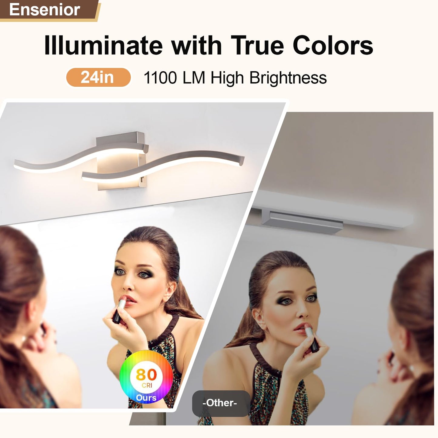 Sovinzert Brushed Nickel Curved Bathroom Vanity Light Fixture Over Mirror, 23.62 inch Modern LED Wall Lamp 5CCT Dimmable Bathroom Light Fixture Modern Vanity Lighting 23 Inch Wall Sconces