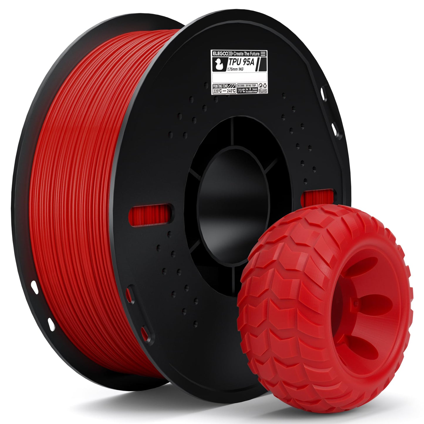 ELEGOO TPU Filament 1.75mm Red 1KG, 95A Flexible Soft 3D Printing Filament 1KG Spool(2.2lbs) Fits for Most FDM 3D Printers