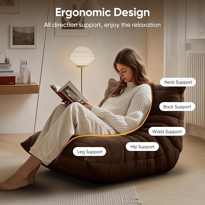 Bean Bag Chair for Adults, Fireside Togo Chair, BeanBag Chairs for Teens with High-Resilience Memory Foam, Non-Slip Base Compression Floor Lounge Sofa for Living Room, Bedroom