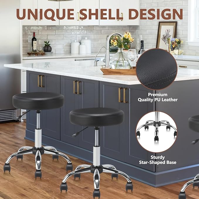 Round Rolling Stool Swivel with Wheels Adjustable Height Seat 19.7"D x 19.7"W x 22"H Multi-Purpose Heavy Duty Wide Seat Drafting Stool Chair for Office Salon Massage Spa Medical Tattoo Beauty