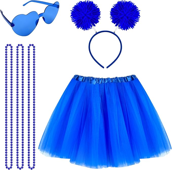 Tutu for Women Tutu Accessories Set Pom Pom Headband Tulle Tutu Skirt Heart Sunglasses Bead Necklaces