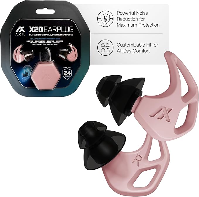 AXIL X20 Noise Reduction Ear Plugs - Pink - Customizable Fit Hearing Protection for Sleeping, Festivals, Live Events and S...