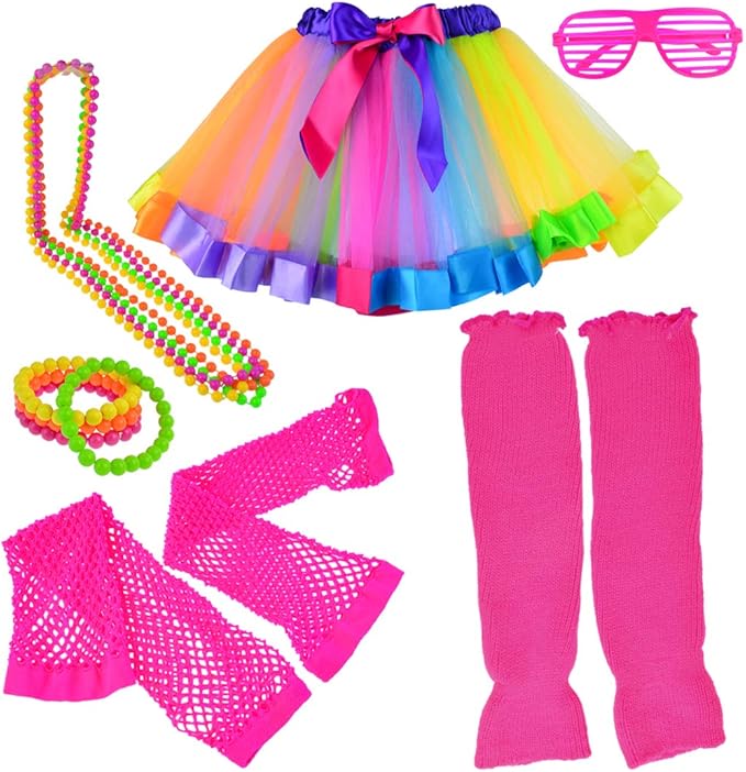 Miayon 1980s Fancy Outfits Dress Costume Accessories for Girl Kids Halloween