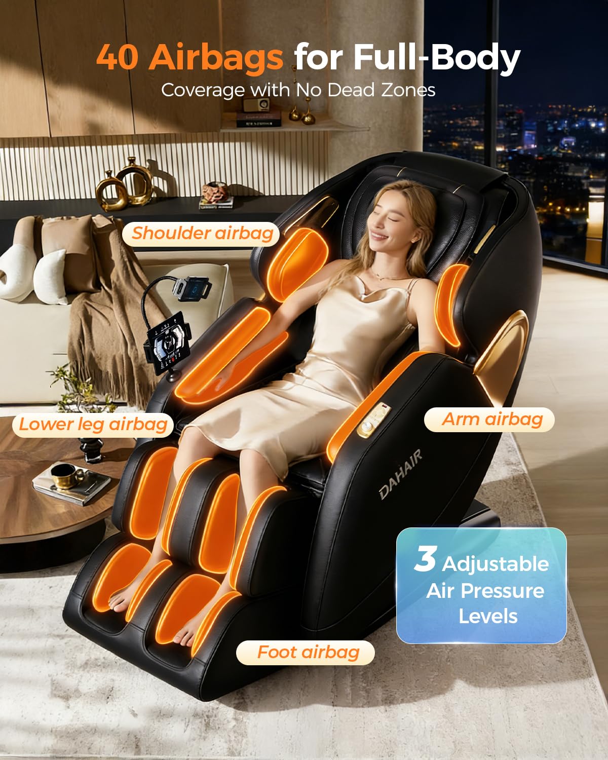 DAHAIY 𝟐𝟎𝟐𝟔 𝐍𝐞𝐰 𝐔𝐩𝐠𝐫𝐚𝐝𝐞 3D Massage Chair Full Body, AI voice control, PU Leather Zero Gravity Heated Back Foot Hand Massage Recliner Chairs, Living room furniture,Office,Portable - Black