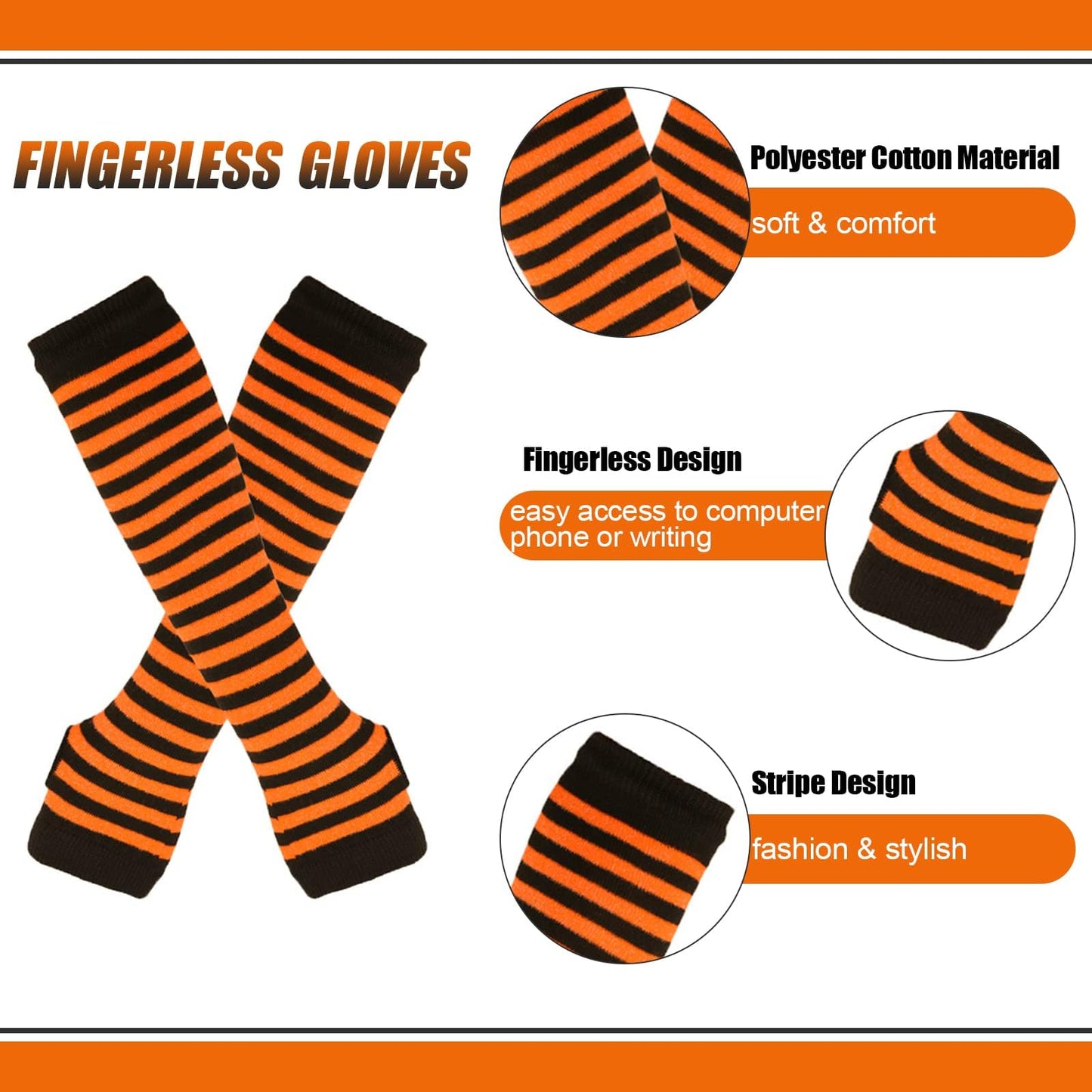 Barrlves 2/4 Sets Womens Striped Knee High Socks Long Knitted Arm Warmers Fingerless Gloves for Halloween Costume (2sets Rose+Neon)