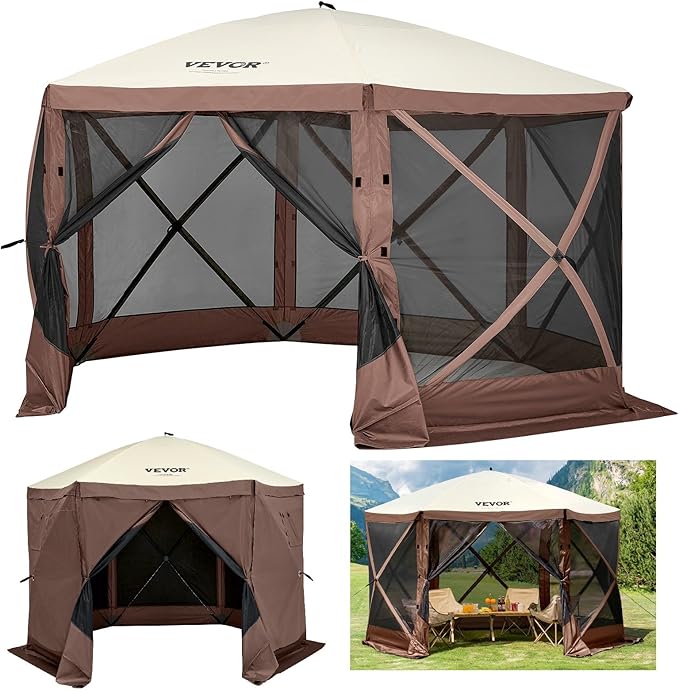 VEVOR Pop Up Gazebo Screen Tent, Pop-Up Instant Gazebo Tents with Mosquito Netting Outdoor Canopy, 6 Sided Sun Shelter 10x...