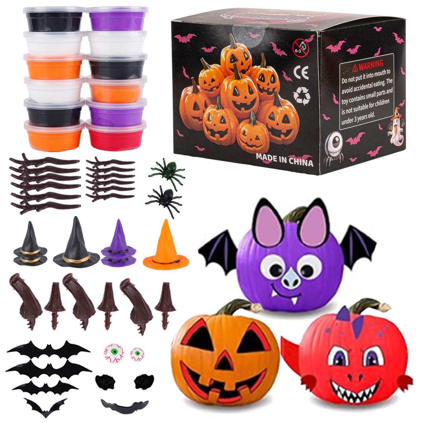 Air Dry Clay Kits for Kids-Modeling Clay DIY Kit,12 Pack Halloween Pumpkin Crafts Set, Trick or Treat Halloween Day Party Decoration Gift