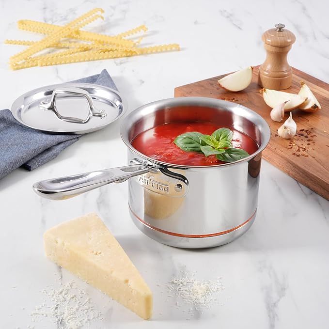 All-Clad Copper Core 5-Ply Stainless Steel Sauce Pan 4 Quart Induction Oven Broiler Safe 600F Pots and Pans, Cookware Silver