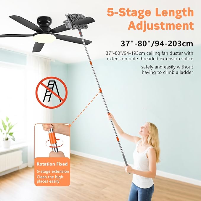 Ceiling Fan Cleaner Duster with 80" Adjustable Pole, with Reusable Microfiber Pad, for Cleaning Fan Blades, Baseboard, Window Glass, Bathroom, Floor
