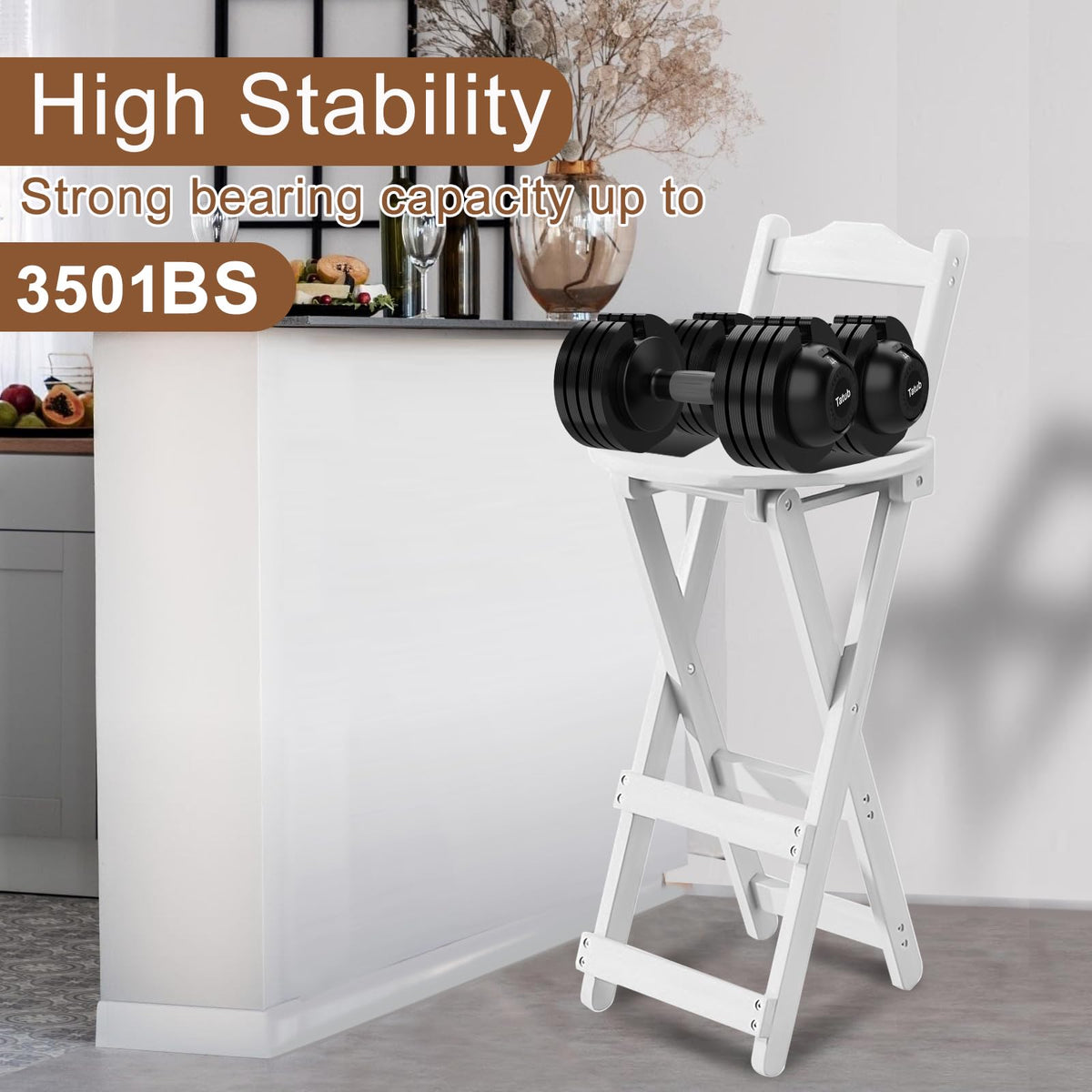 Yuxitia Folding Bar Stool - 24 inch Portable Wooden Counter Chair - Outdoor Shop Kitchen Restaurant Coffee Stool (White)