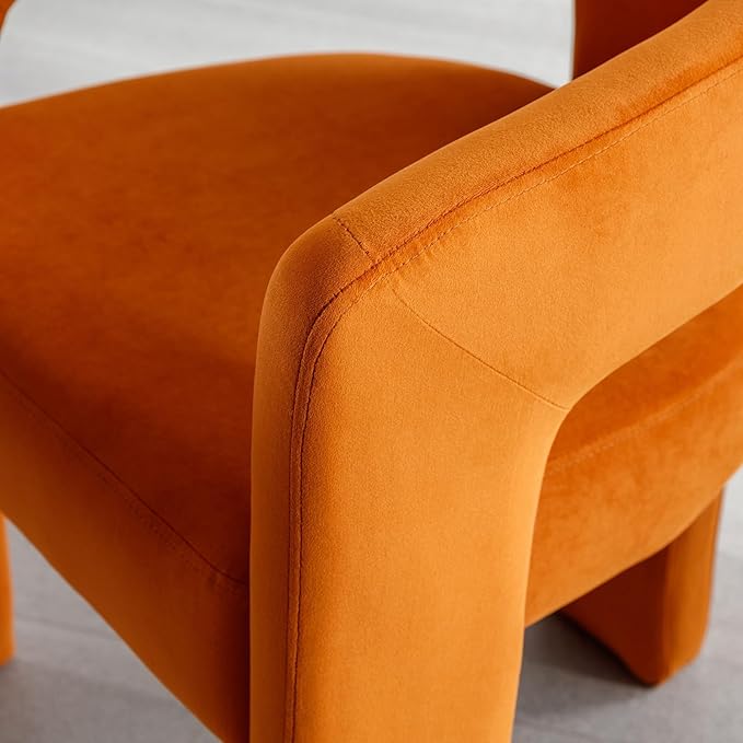 DAYALANE Modern Barrel Dining Chair, Upholstered Accent Kitchen Chair with Arms Comfy Velvet Side Chair for Living Room/Home Office/Reception, Orange