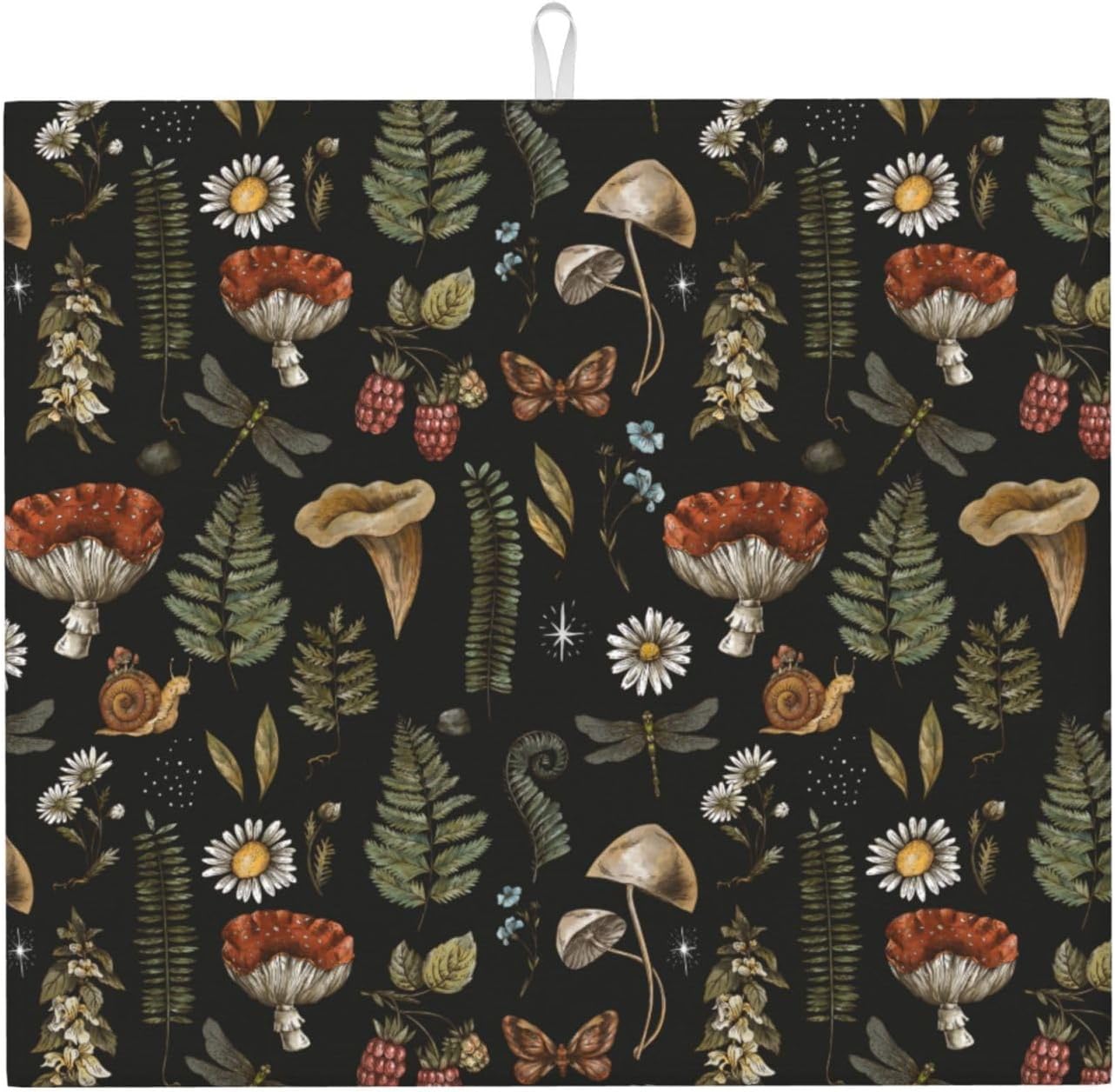 Dish Drying Mat Vintage Mushroom Leaf Forest for Kitchen Counter Absorbent Dishes Drainer Microfiber Small 16x18 Inch