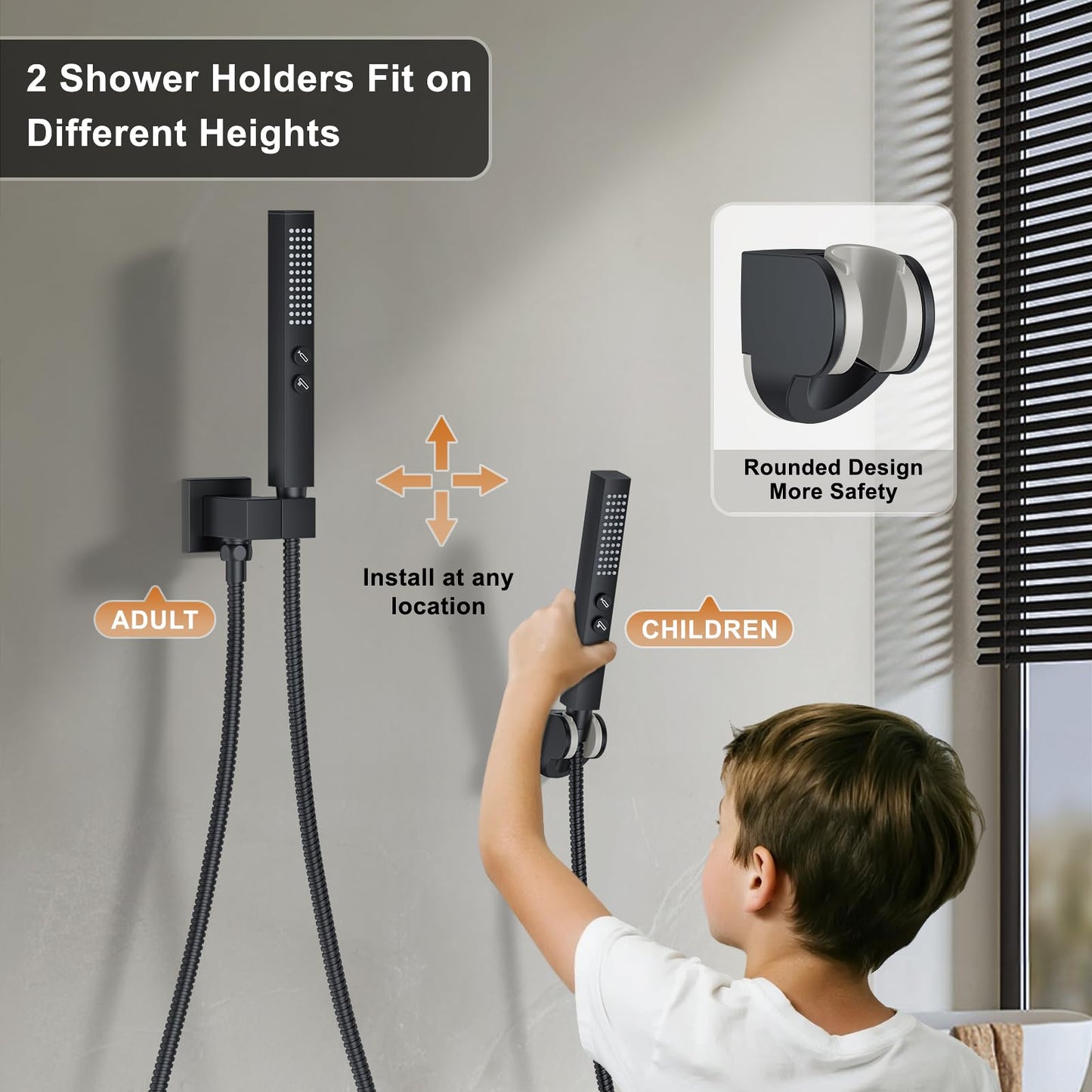 FAROLAN Rain Shower System Matte Black Shower Faucet Set, Dual Rainfall Shower Head Set with 2 in 1 Handheld Spray, Wall Mounted Bathroom 12-inch & 6-inch Square Showerheads with Valve, Matte Black