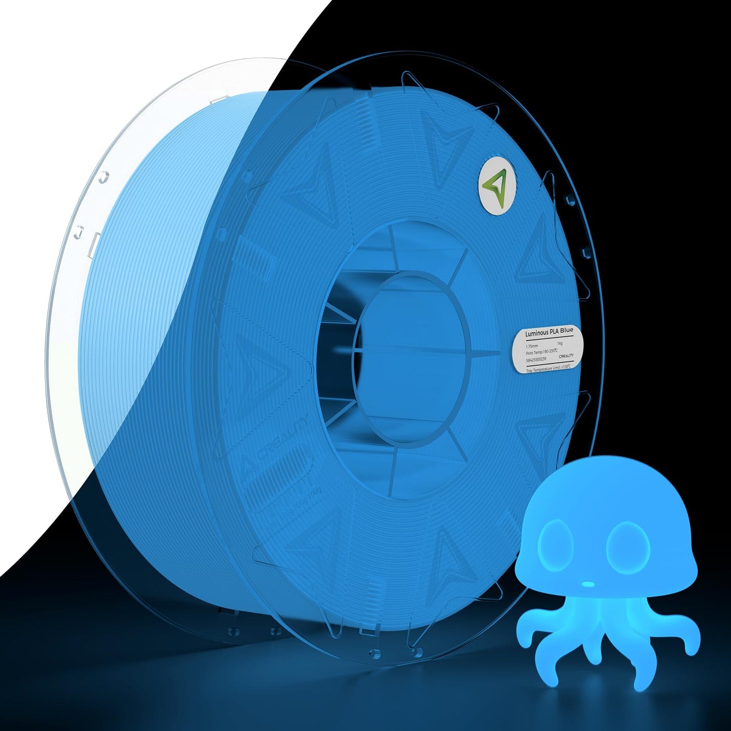 Creality Luminous PLA 3D Printer Filament 1.75mm Glow in The Dark 1kg Spool (2.2lbs),Blue