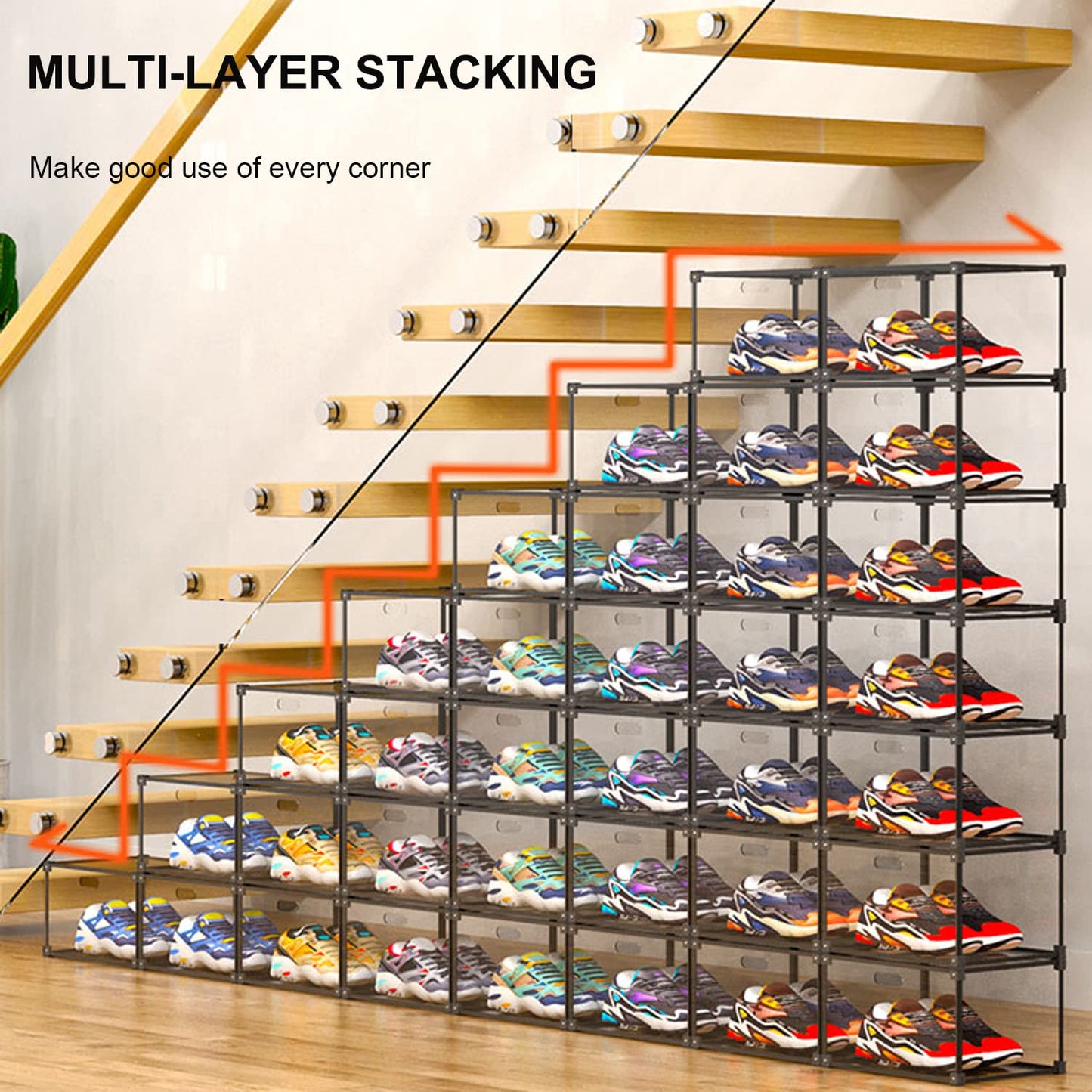 KOKOIN Magnetic Side Open Transparent Plastic Storage Shoe Box Clear Shoe Display Case Sneaker Shoe Storage Box Display Box Shoe Container Clear Closet Shelf Shoe Organizer (Black 8PC)