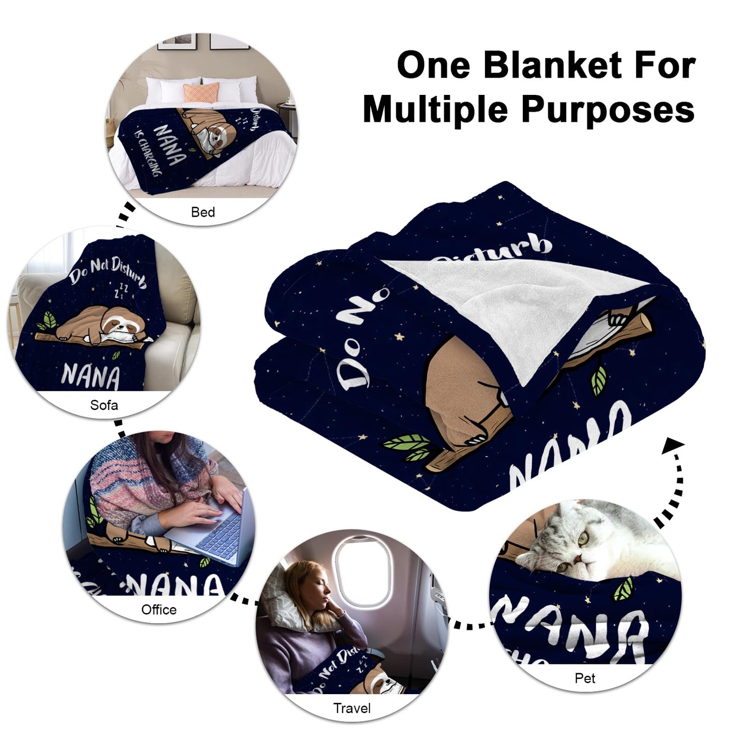 Nana Birthday Gifts, Grandma Gifts for Mothers Day Christmas from Grandkids, Nana is Charging Sloth Blanket 50"X60"