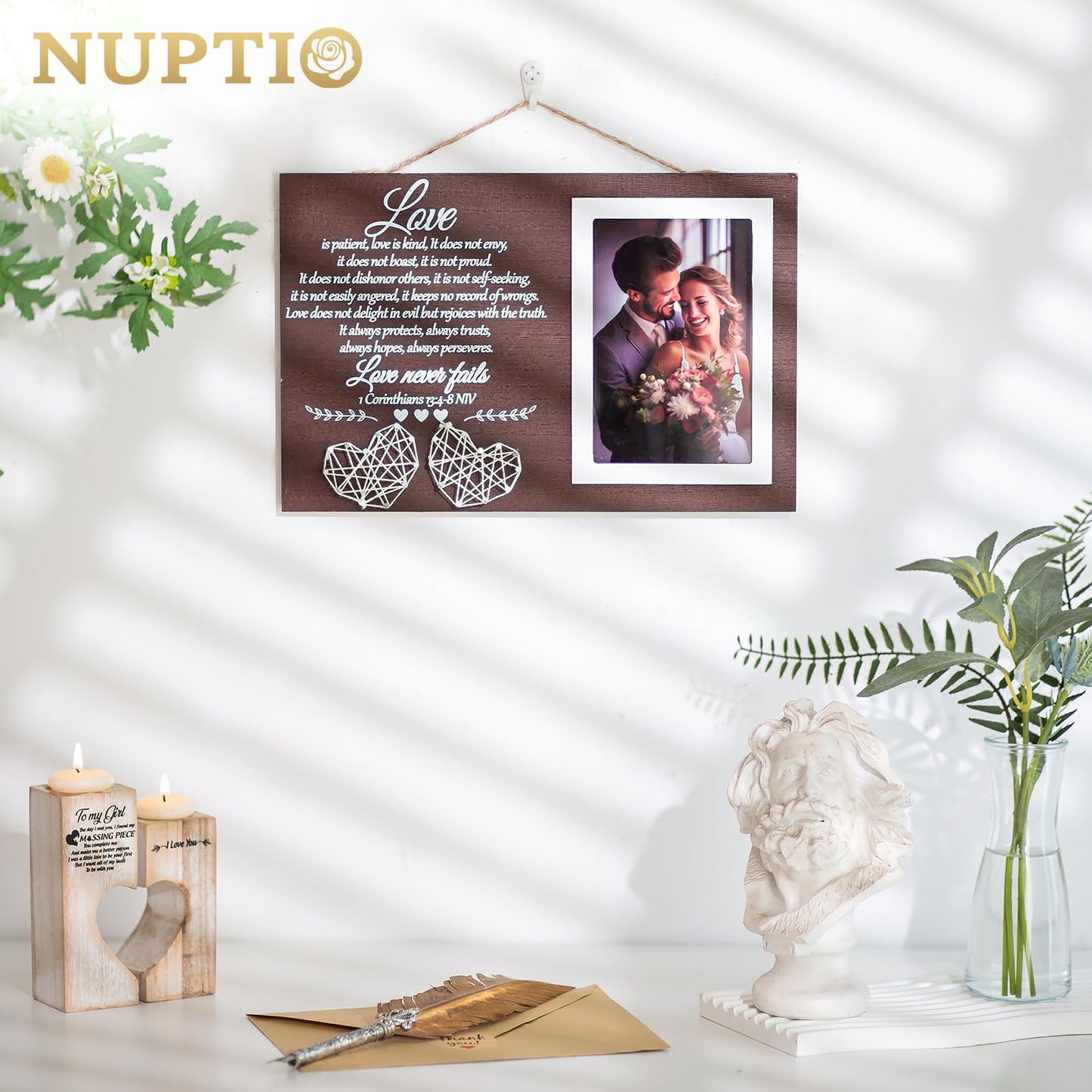NUPTIO Couple Gifts Picture Frames: Wedding Gift Ideas Anniversary Engagement Christmas Birthday Presents for Couples Boyfriend Girlfriend Newlyweds Friends 4x6 Wood Love Photo Frame