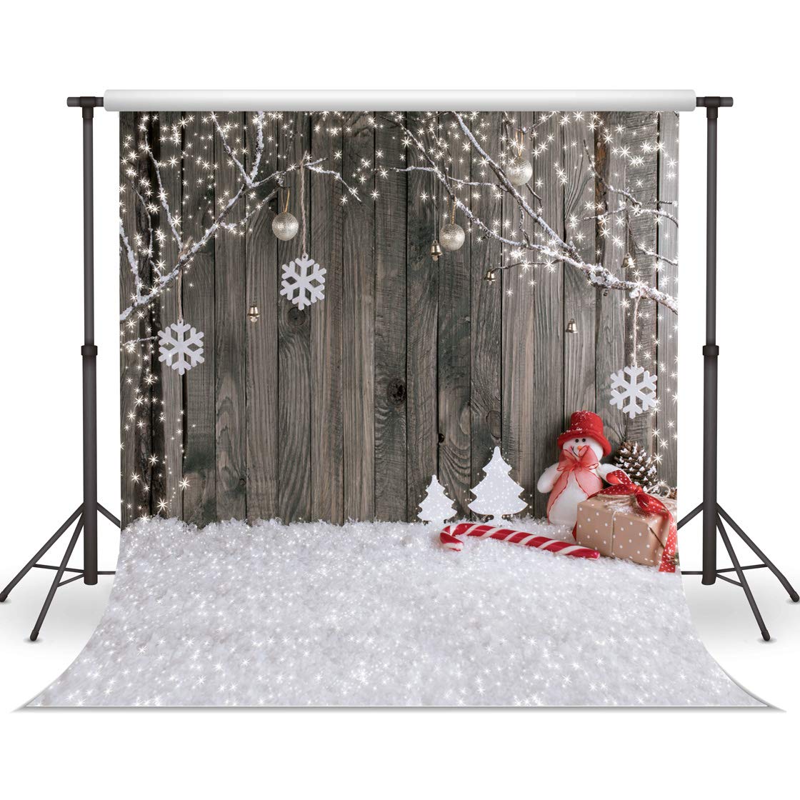 LYWYGG Christmas Backdrop 6x6FT Vinyl Snow Floor Wooden Wall Photography - Brown