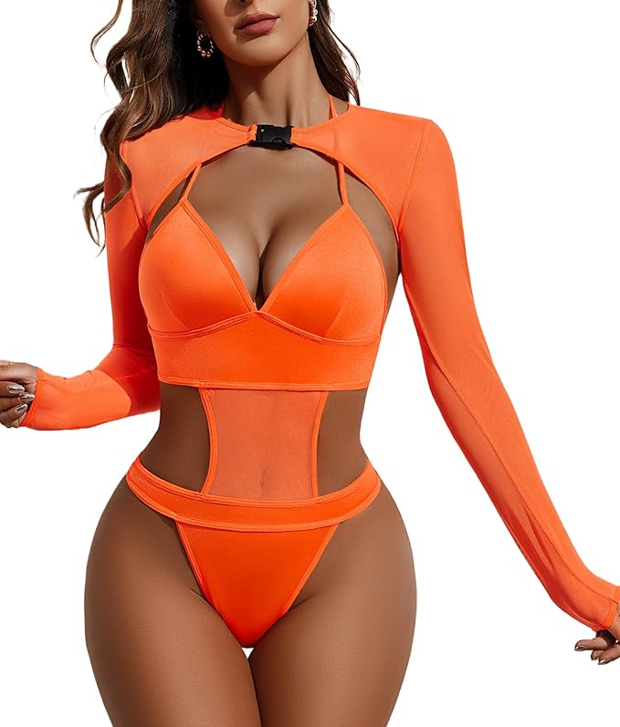Avidlove Rave Outfits for Women Festival Sexy Lingerie Bodysuit Buckle Shrug Crop Top Set