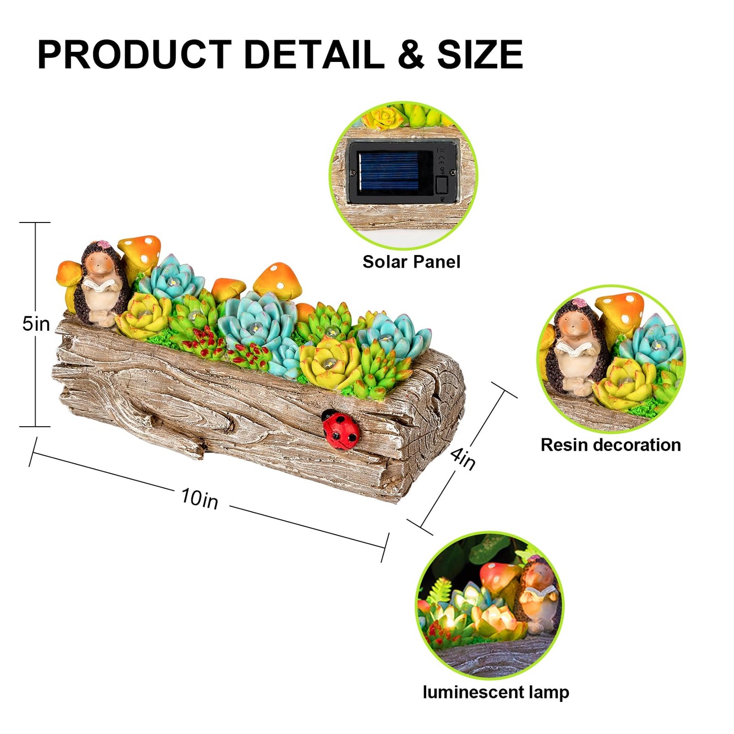 ZQQLITE Garden Solar Figurine Light - Stump Succulent Solar Light Outdoor, Solar Powered Lighting Outside Decorations Yard Art Lawn Ornaments for Porch Patio Balcony - Succulent Gifts for Women Mom