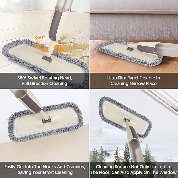 Spray Wet Mops for Hardwood Floor Cleaning - MEXERRIS Microfiber Dust Mop with Spray 3X Reusable Washable Pads - Hard Wood Floor Mops Commercial Home Use for Laminate Wood Tiles Hardwood