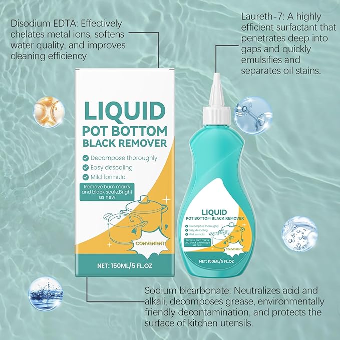Liquid Pot and Pan Cleaner for Burnt On Food & Grease, Tough Stove Top and Cookware Cleaner, Removes Stubborn Stains on Stainless Steel, Cast Iron, Copper Pots - 5 Fl oz