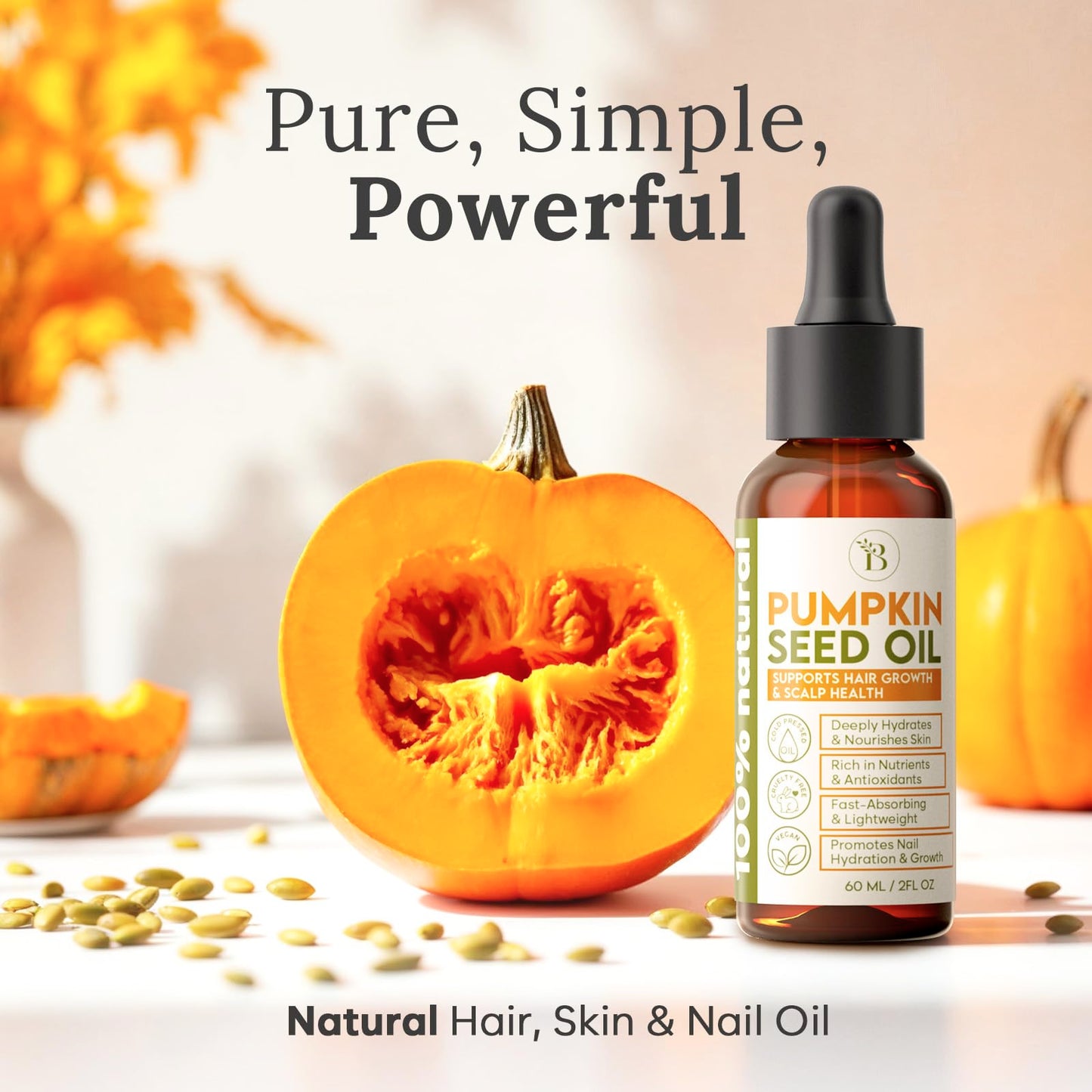 Pumpkin Seed Oil for Hair Growth & Care - Dry Scalp Oil, Skin & Nail Hydration (2Fl Oz), - Cold Pressed Pumpkin Seed Extract Dro