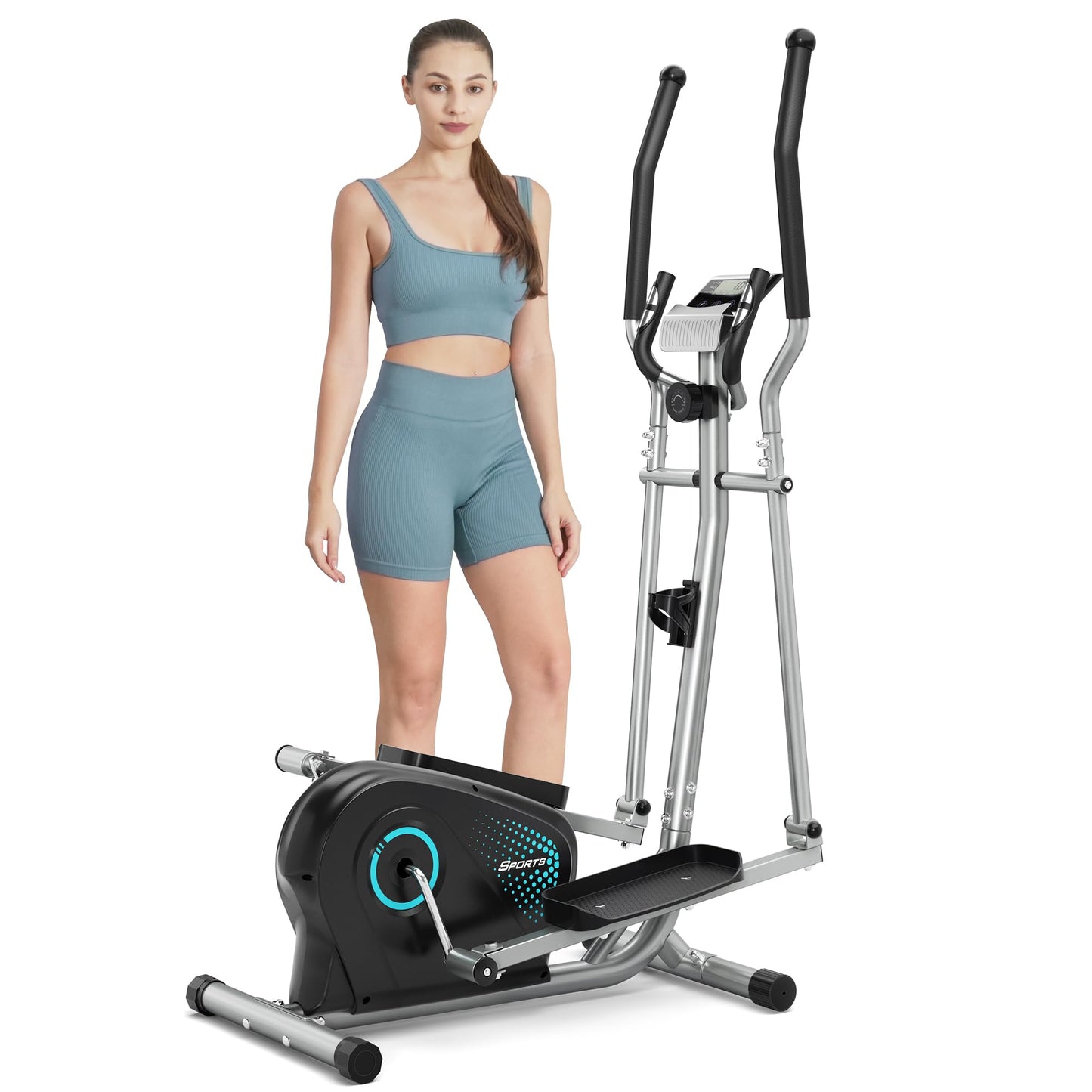 Dripex Elliptical Exercise Machine, Hyper-Quiet Magnetic Elliptical Machine for Home, 16-Level Resistance Elliptical Training Machines with 13.2LBS Flywheel, Pulse Sensor & LCD Monitor (Turquoise)