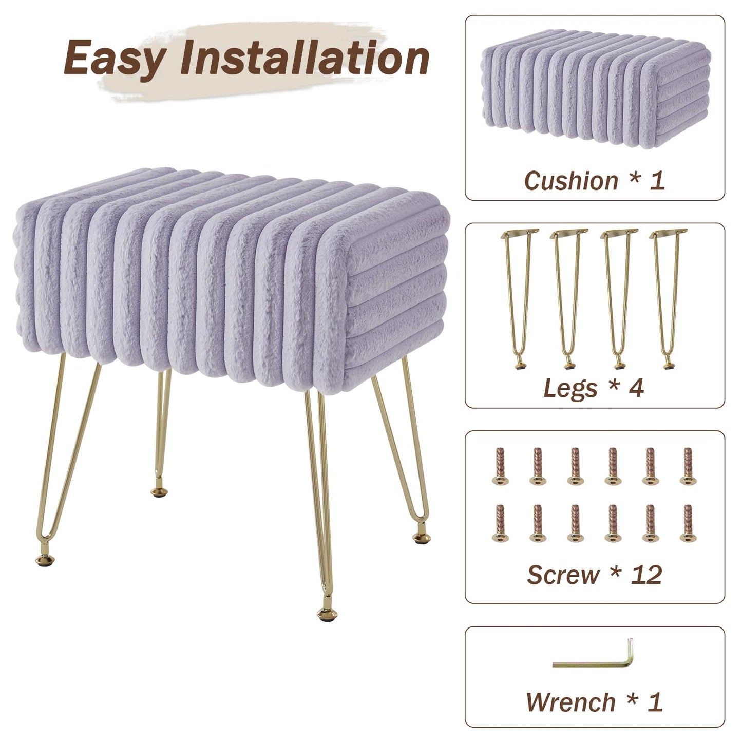 EBENCHICO Vanity Stool Chair,Foot Stools Ottoman,Faux Fur Step Stools,Vanity Stool for Makeup,Make up Chairs for Vanity,Vanity Small Bench Seat Storage