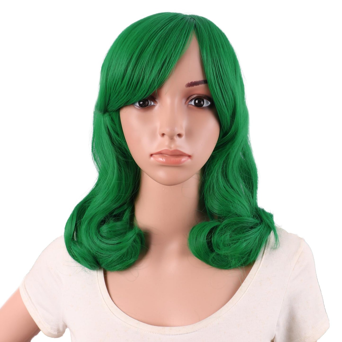 MapofBeauty 16 Inch/40 cm Short Side Bangs Medium Curly Wig (Grass Green)