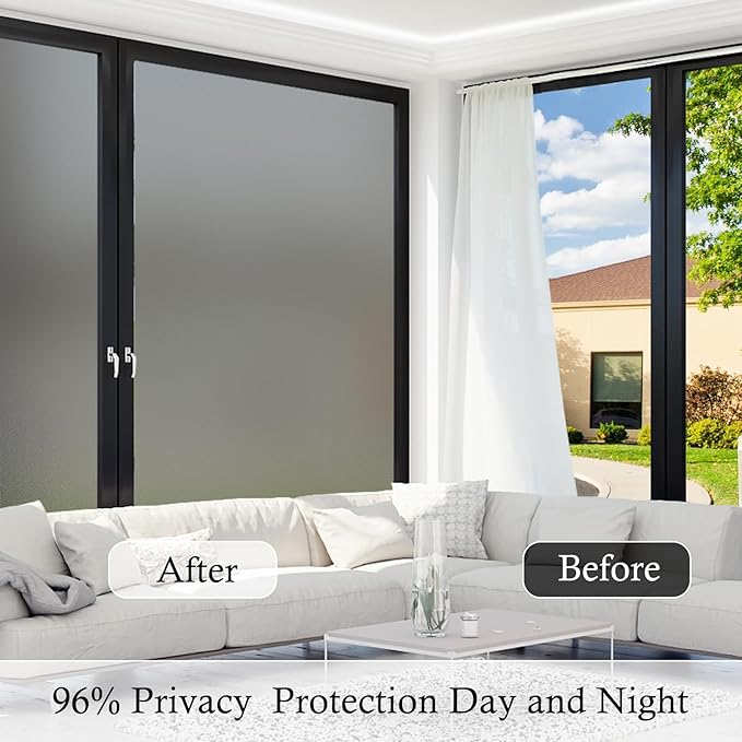 Coavas Window Privacy Film Frosted Glass Static Cling UV Sun Blocking Heat Control Window Tint Day and Night Insulation Home Bathroom Door Decorative Frosting Cover, 23.6 x 393.7 Inch, Gray