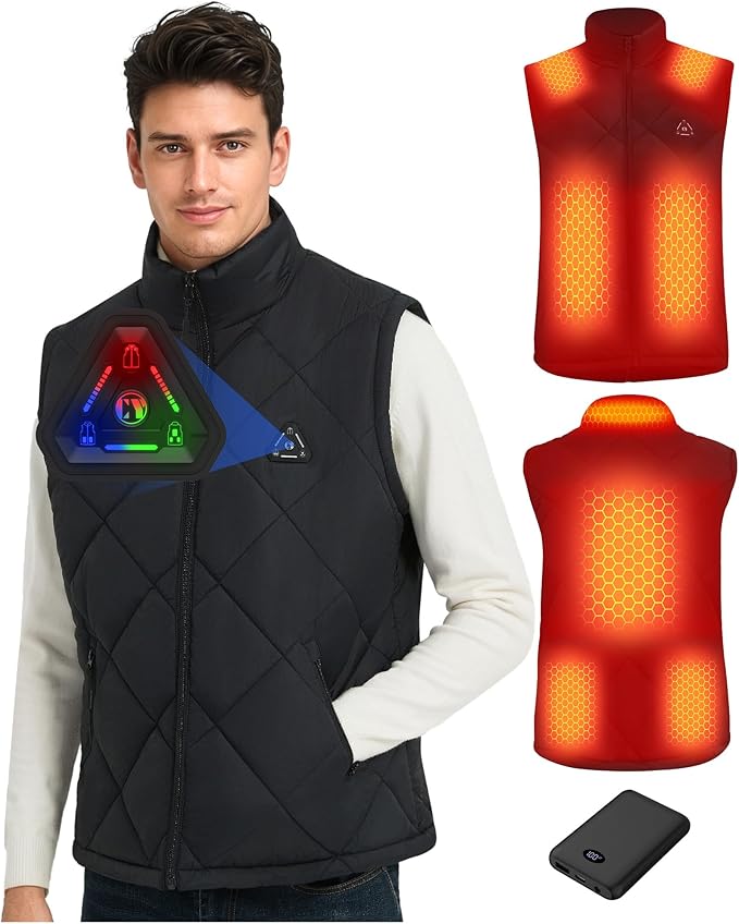 Heated Vest for Women and Men - Quilted Lightweight Heating Jacket Coat, Upgraded 7.4V 10000 mAh Battery Pack