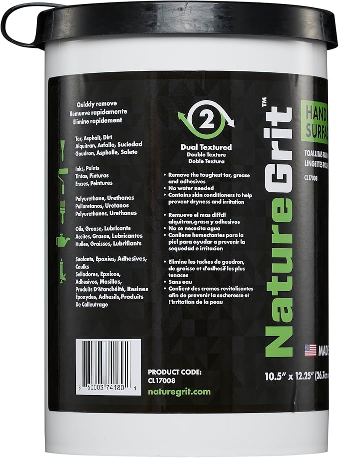 NatureGrit Hand & Surface Wipes: Mechanic Cleaning & Degreaser Sheets, Grime Removal, Hand Cleaner Towels for Mechanics, Workshop Use (Box of 6 canisters, 72ct/canister)
