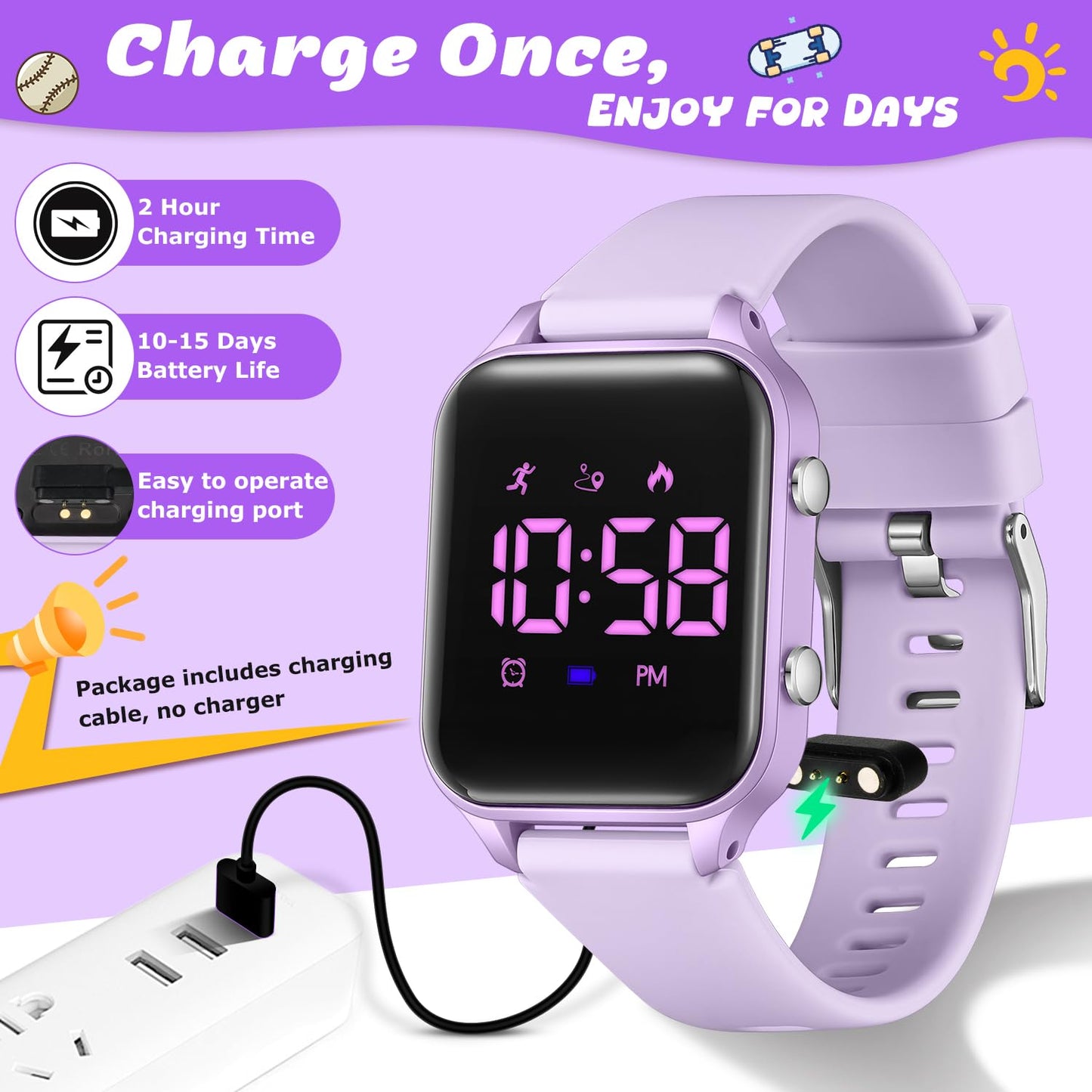 Timever Kids Digital Watches for Boys Girls, Sports Watch with Fitness Tracker, Pedometer, Alarm Clocks, Stopwatch, No App Needed Waterproof Kids Watch, Gift for Teens Student Girls Boys Ages 5-14