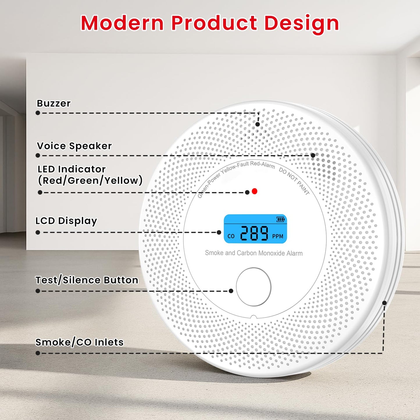 Alertlink 2-in-1 Smoke and Carbon Monoxide Detector Alarm, with Voice Alert,10-Year Battery Fire & CO Alarm with Large LCD Display, Easy Install with Adhesive or Screws