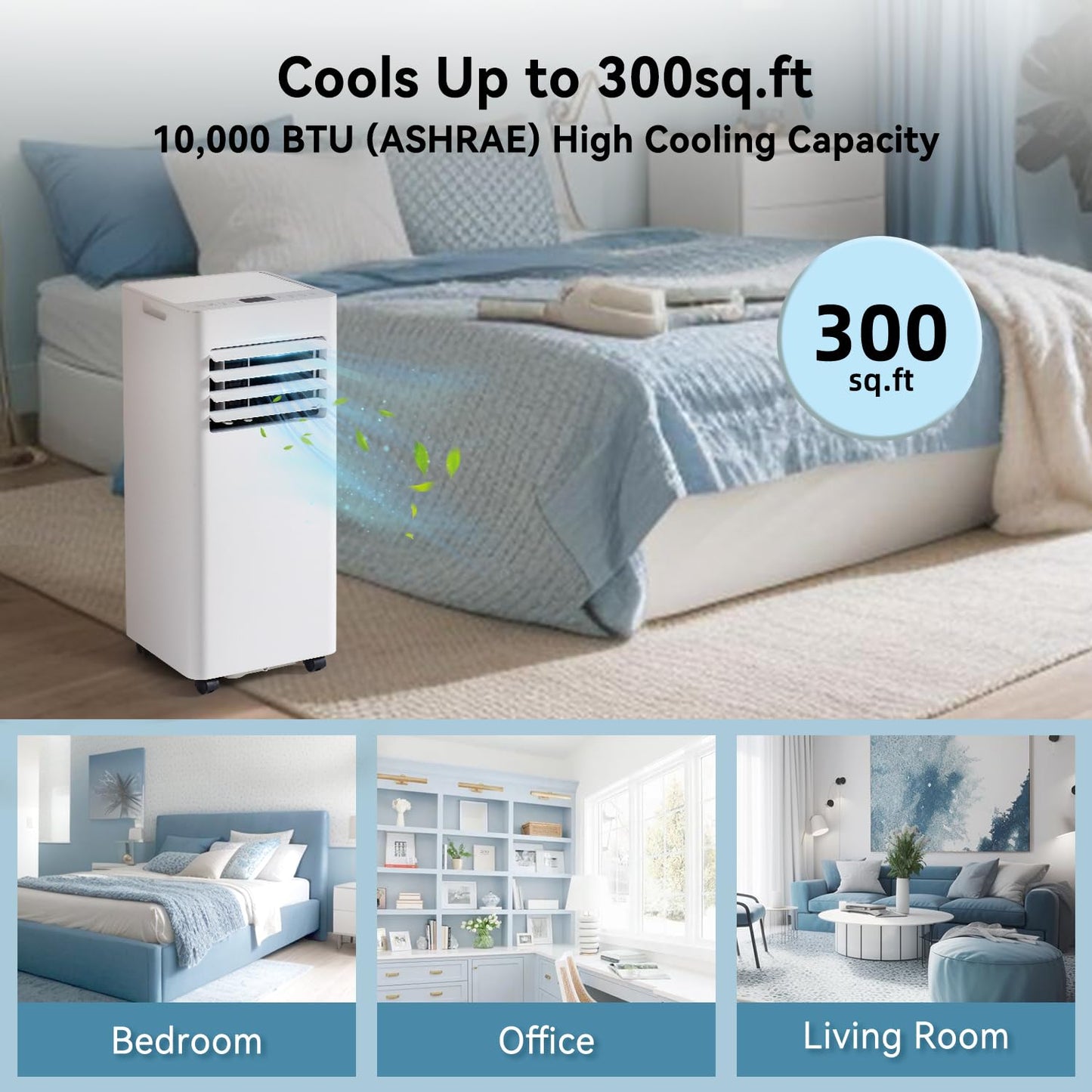 Aoxun 10000 Btu Portable Air Conditioners, Wifi App Smart Control, 4-In-1 Ac Unit, Fast Cooling, Dehumidifier, Fan & 24H Timer Q