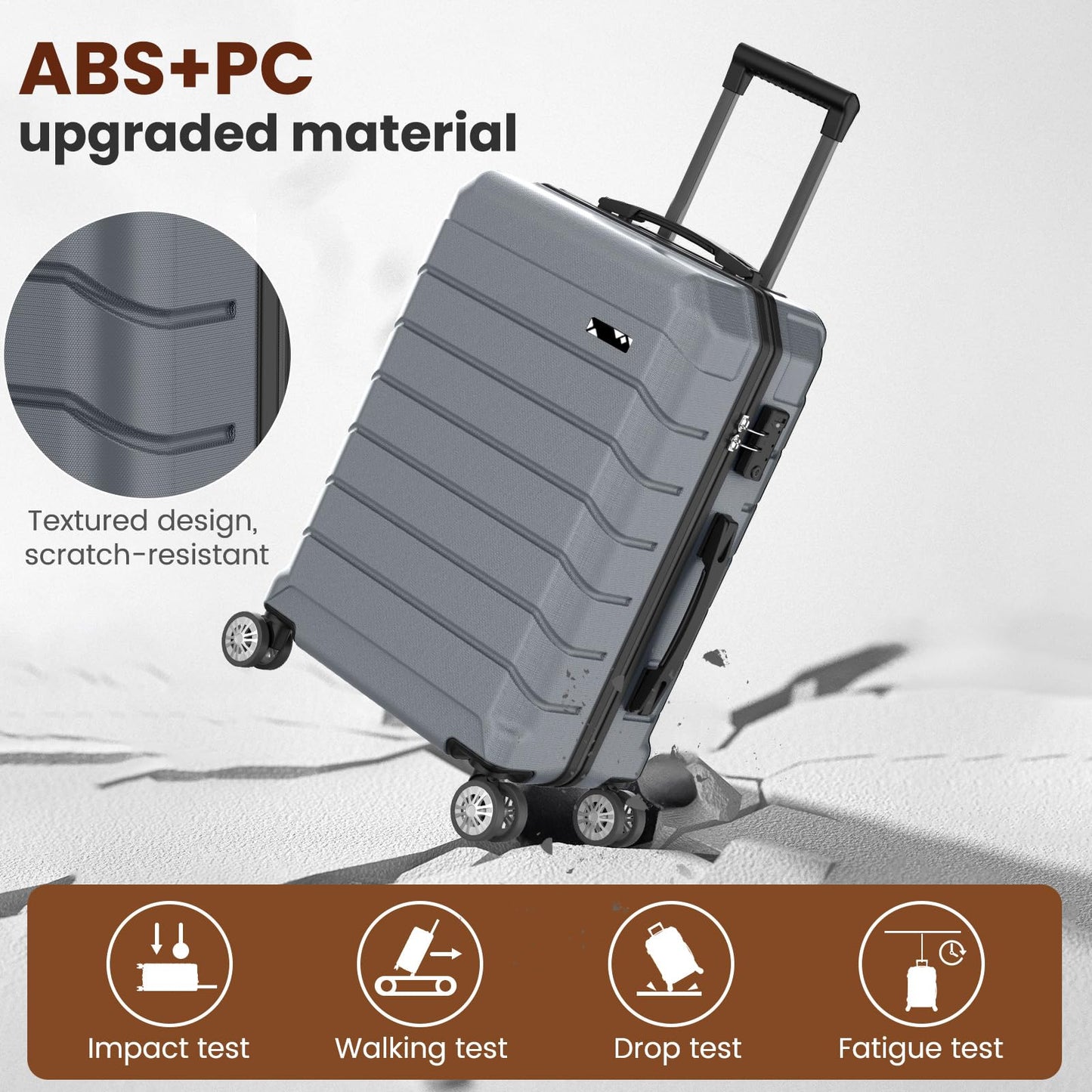 ExoRoute Luggage Sets 3 Piece, Hardside Carry On Suitcase with Spinner Wheels, Lightweight Durable Luggage for Travel | TSA Lock, Expandable Suitcase Set for Men and Women（20/26in） (Grey)