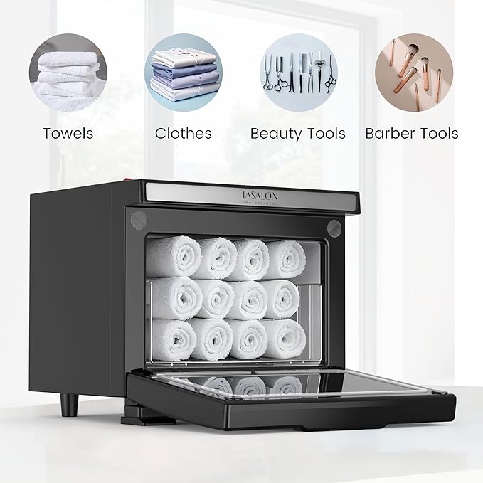 TASALON 8L Towel Warmer Hot Cabinet Box, Aluminum Inner Chamber, Removable Tray, Fast Heating for Beauty Spa Salon Massage - Black