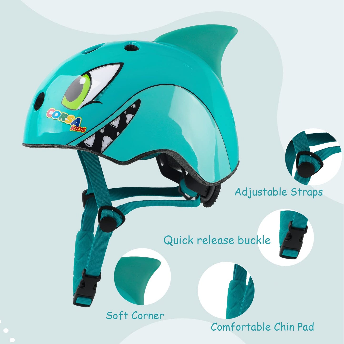 Kids Toddler Bike Helmet, Adjustable and Multi-Sport for Child Infant Baby, 2 Sizes for Age 1-2-3-4-5 Years Boys Girls (Blue Shark, Small)